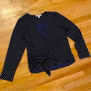 Women’s Michael Kors Navy Blue Polka Dot Tie Wrap Blouse